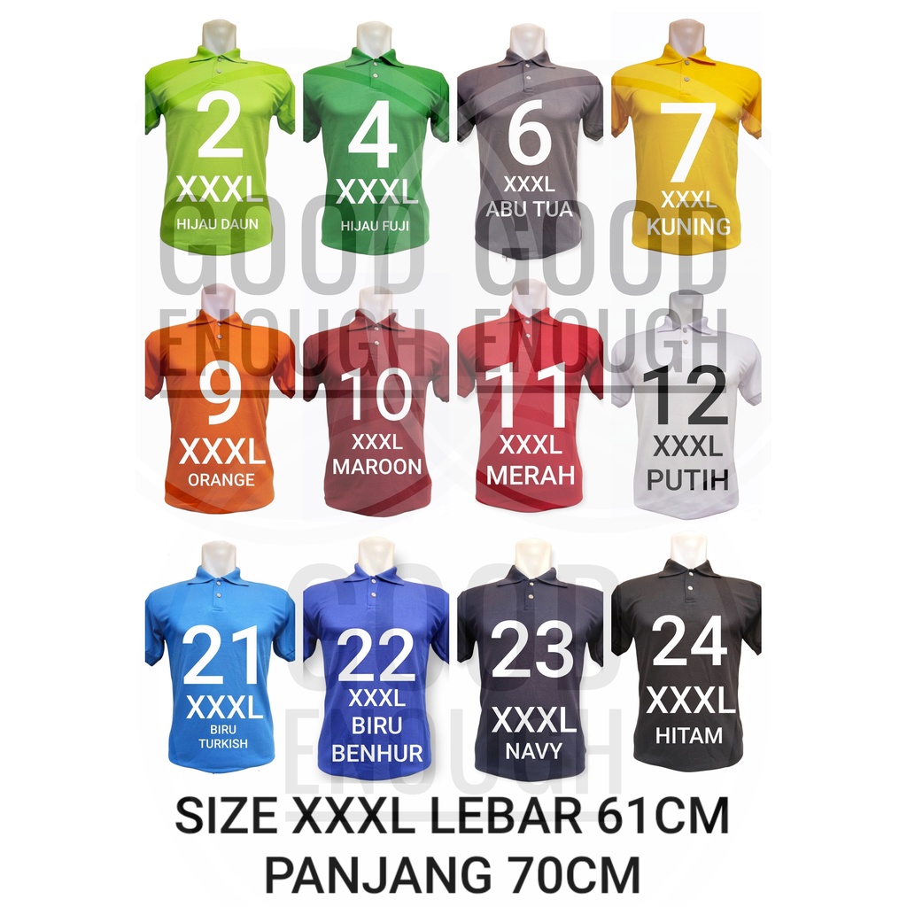 Kaos Kerah Polo Shirt Polos Tanpa Lis Size XXXL / Jumbo Lengan Pendek Untuk Cewe Cowo Seragam Partai