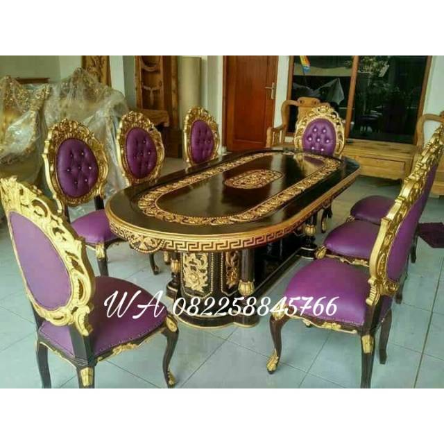 Meja Makan Kursi 8 Jati Ukir, Set Meja & Kursi Makan Salina Ganesa Kursi Gendong Ukir