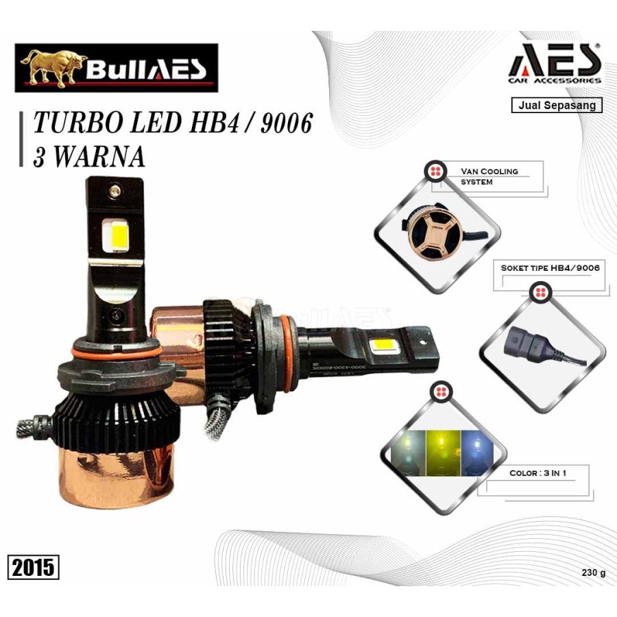 Lampu Led Headlamp AES TURBO HB4 9006 3 Warna Merk AES