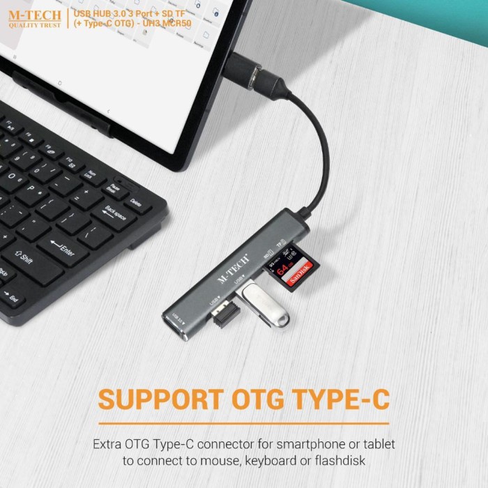 M-Tech CR50 USB Hub 3.0 3Port + SD TF With Type C OTG 5in1