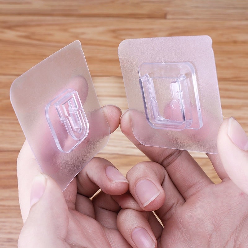 GANTUNGAN TEMPEL SOCKET HOOK TRANSPARAN 1 PASANG / GANTUNGAN PLUS MINUS DOUBLE TAPE SERBAGUNA