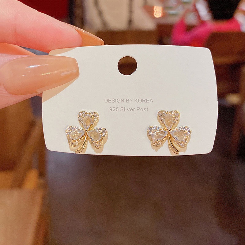 Anting Tusuk Sterling silver 925 Desain Bunga Hias Kristal Zircon Mewah Untuk Wanita