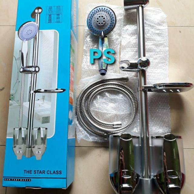 Shower Tiang Set Kamar Mandi dan Tempat Sabun Cair Dobel Hand Shower Mandi Set Komplit Bagus