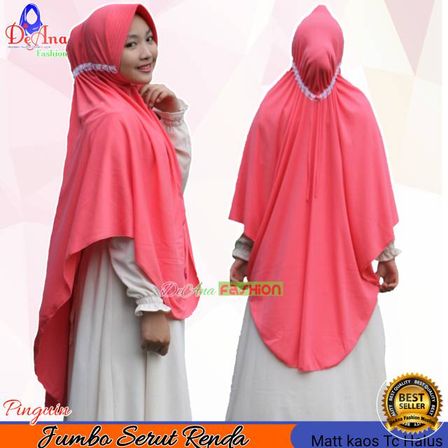 Jilbab kaos serut renda ukuran Jumbo murah syari dan elegan