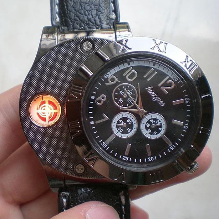 Jam Tangan Korek Elektrik The Lighter Watch Premium jam korek elektrik - Hitam