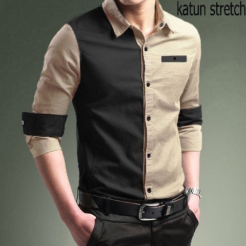 [hem combo OT varian warna] kemeja pria katun stretch lengan panjang varian warna