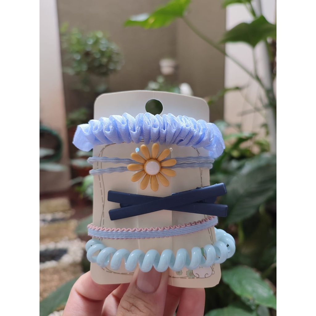 Ikat Rambut Korea Towel Ring Set ( isi 50pcs)-SET(5pc)-BIRU PASTEL