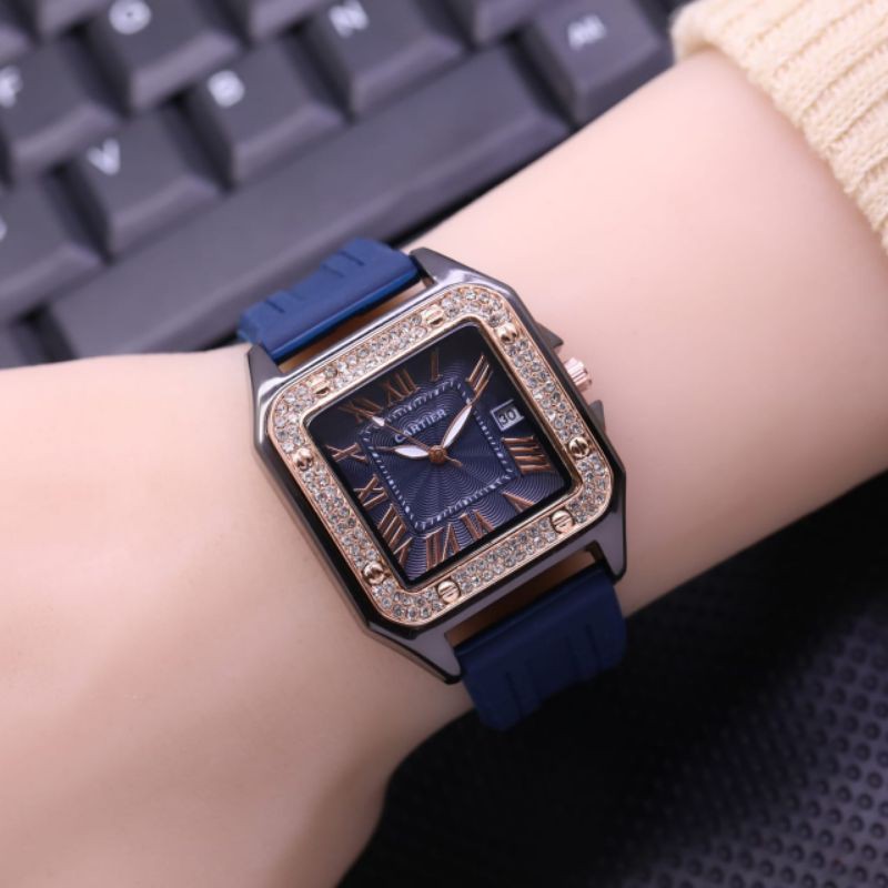 JAM TANGAN WANITA CARTIER DIAMOND RUBBER TANGGAL AKTIF || DIAMETER 3.6 CM ||