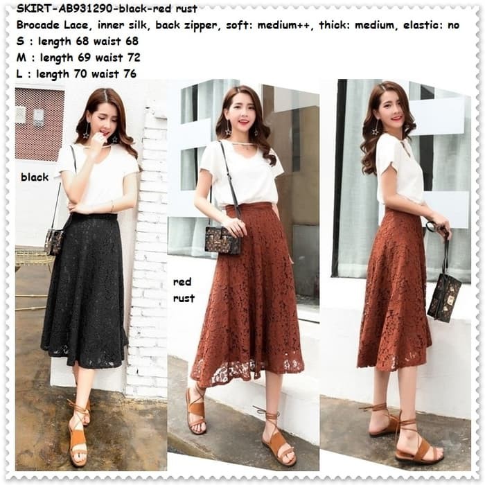 ROK MIDI    Rok Panjang Maxi Midi Lace Brukat Pesta Baju Wanita Korea Import Black    IWAZAH OFFICE