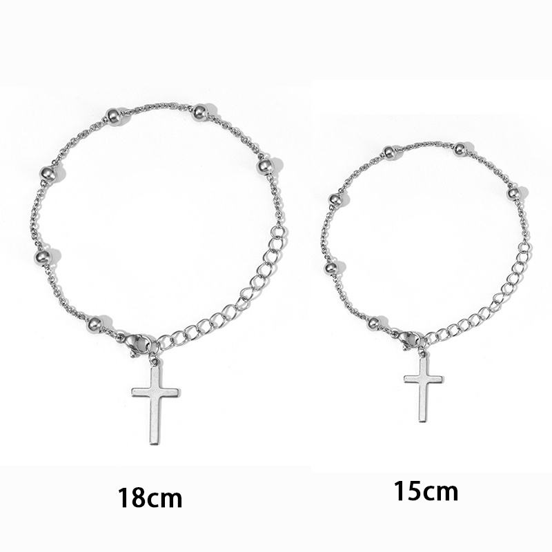 Adjustable Cross Round Bead Bracelet Pria Dan Wanita Gelang Fashion Aksesoris - olo