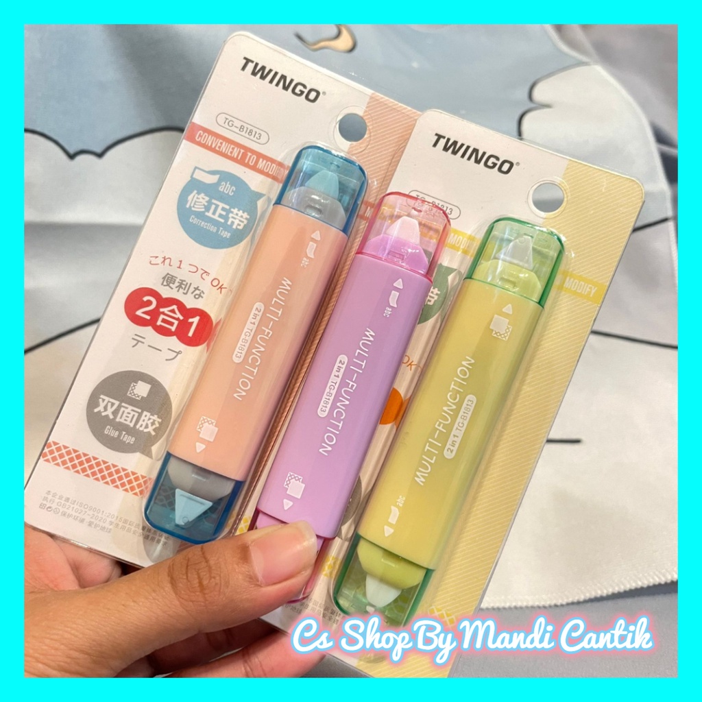 

Twinggo 2 in 1 Correction Tape + Glue Tape Warna Soft Pastel Termurah