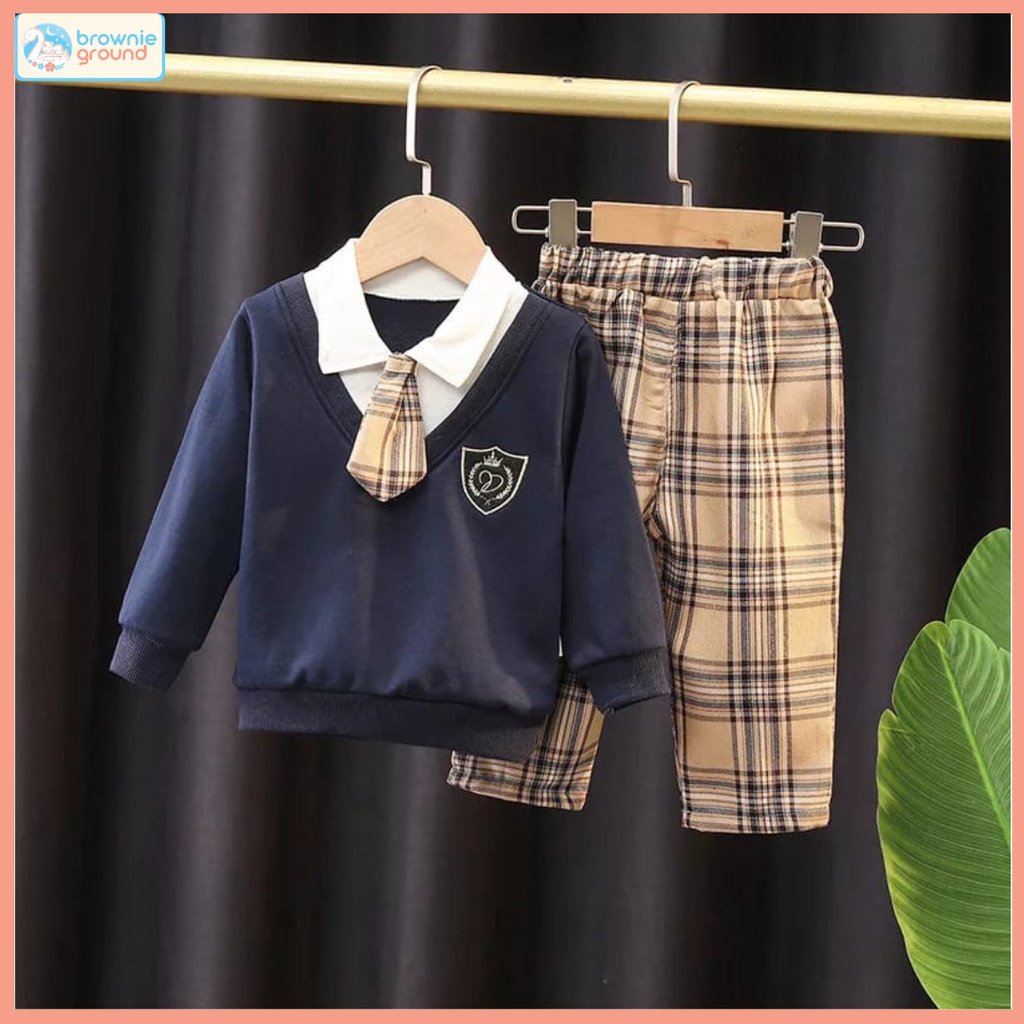 BROWNIEGROUND- Setelan baju baby MOTIF TUXdasi baju baby impor korea/ Setelan anak laki laki 0-5 Tahun baju baby impor premium lucu