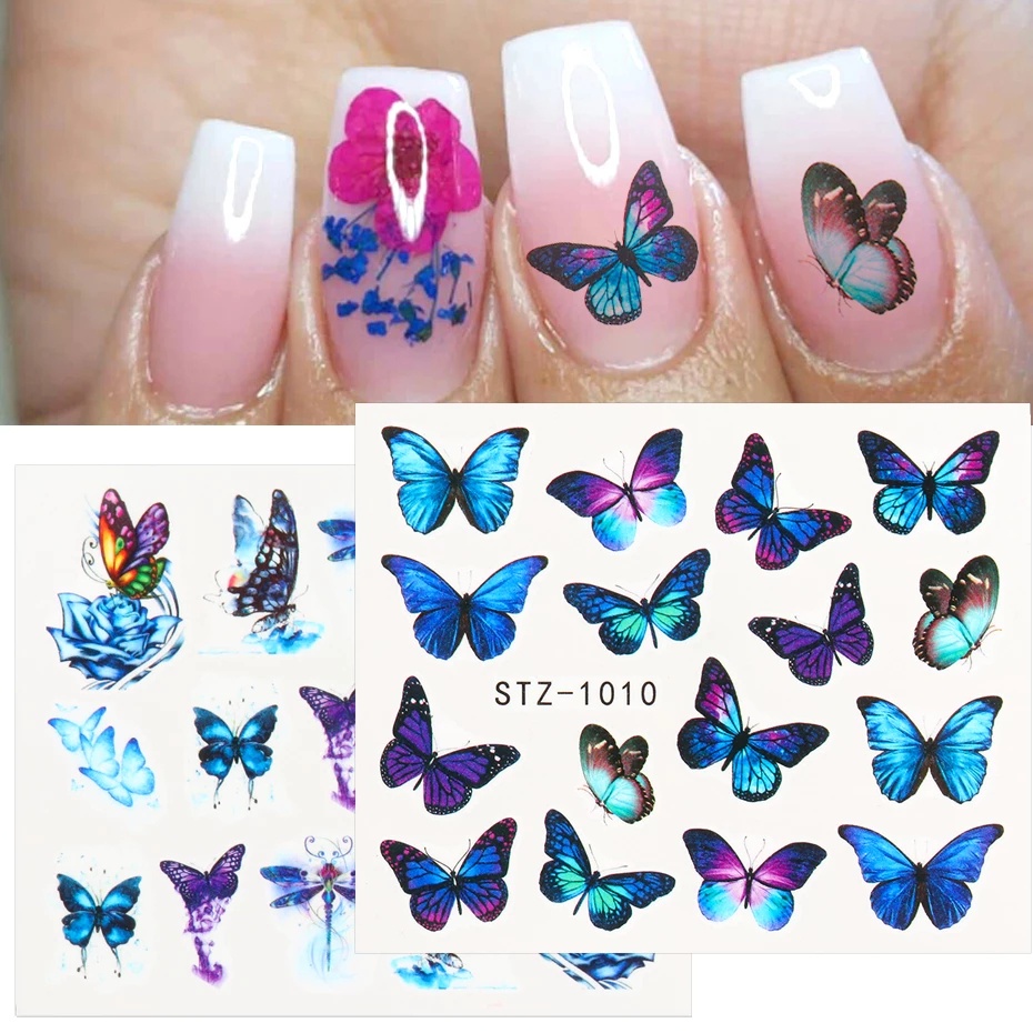 30 Lembar / Pak Stiker Kuku 3D Transfer Air Motif Kupu-Kupu Warna Biru / Hitam Untuk Nail Art