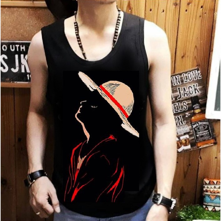 Shalch Trendy - Singlet Pria Tanpa Lengan Gambar Luffy Silout / Pakaian Pria