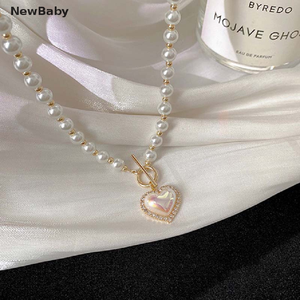 Kalung Mutiara Imitasi Bentuk Hati Warna Emas Untuk Bayi