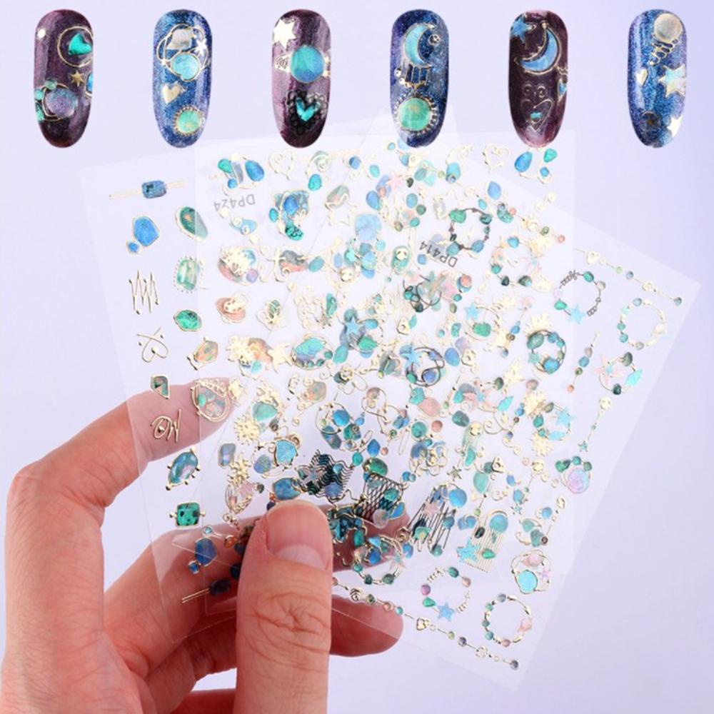 AUGUSTINA Agustin 3D Nail Art Sticker 1pcs Perekat Timbul Galaxy Desain Geometri Sliders Nail Decals