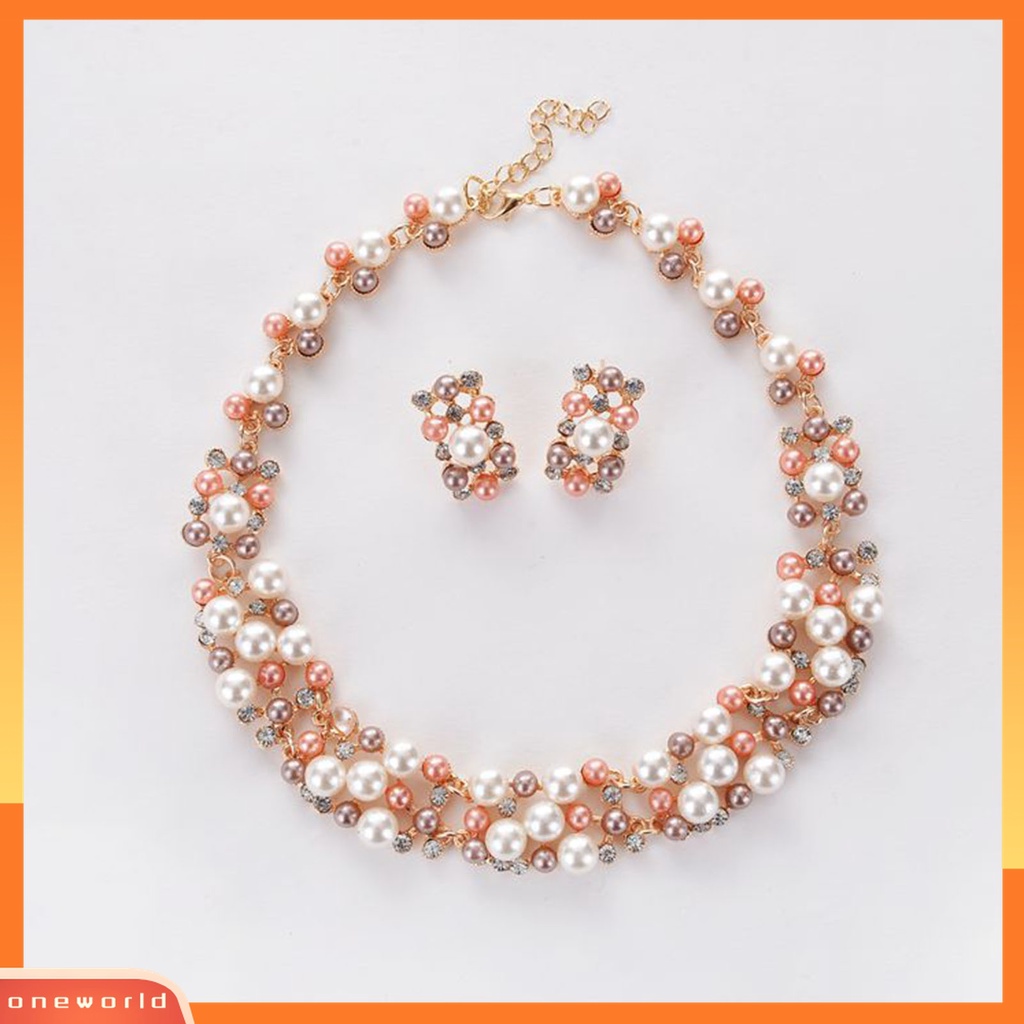 2pcs / Set Kalung Anting Mutiara Imitasi Multi Warna Permukaan Halus Untuk Wanita