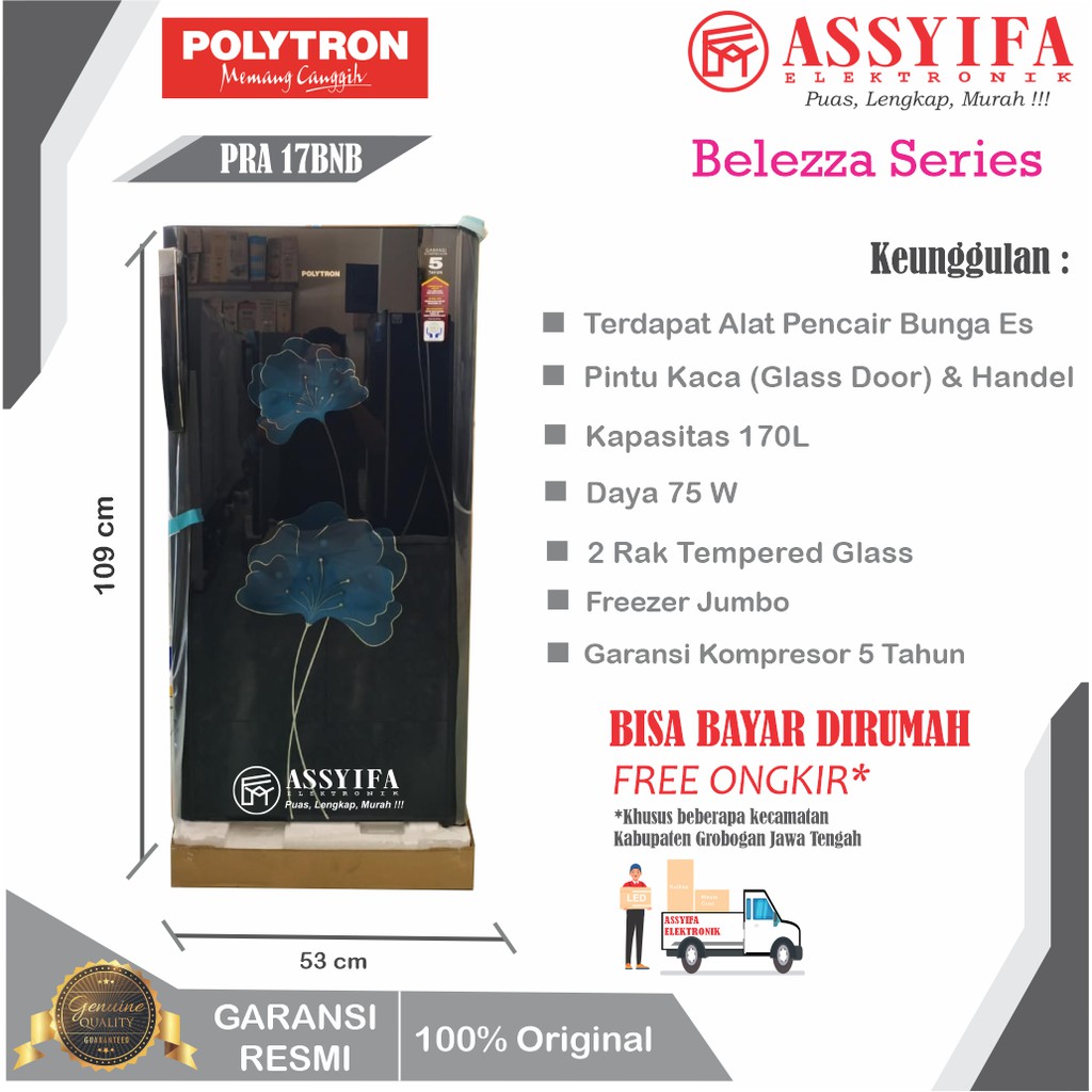KULKAS POLYTRON 1 PINTU BELEZZA  PRA17BN | PRA17BL BARU GARANSI RESMI 100% ORIGINAL
