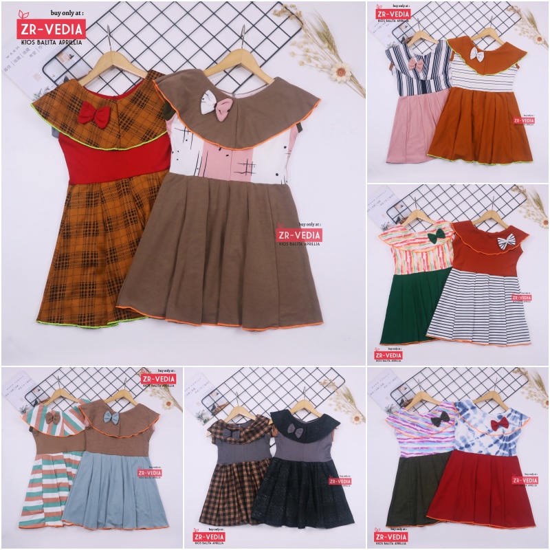 Dress Evelin uk 3-4 Tahun / Baju Anak Perempuan Atasan Model Dres Cewek Gaun Pesta Motif Polos Bunga