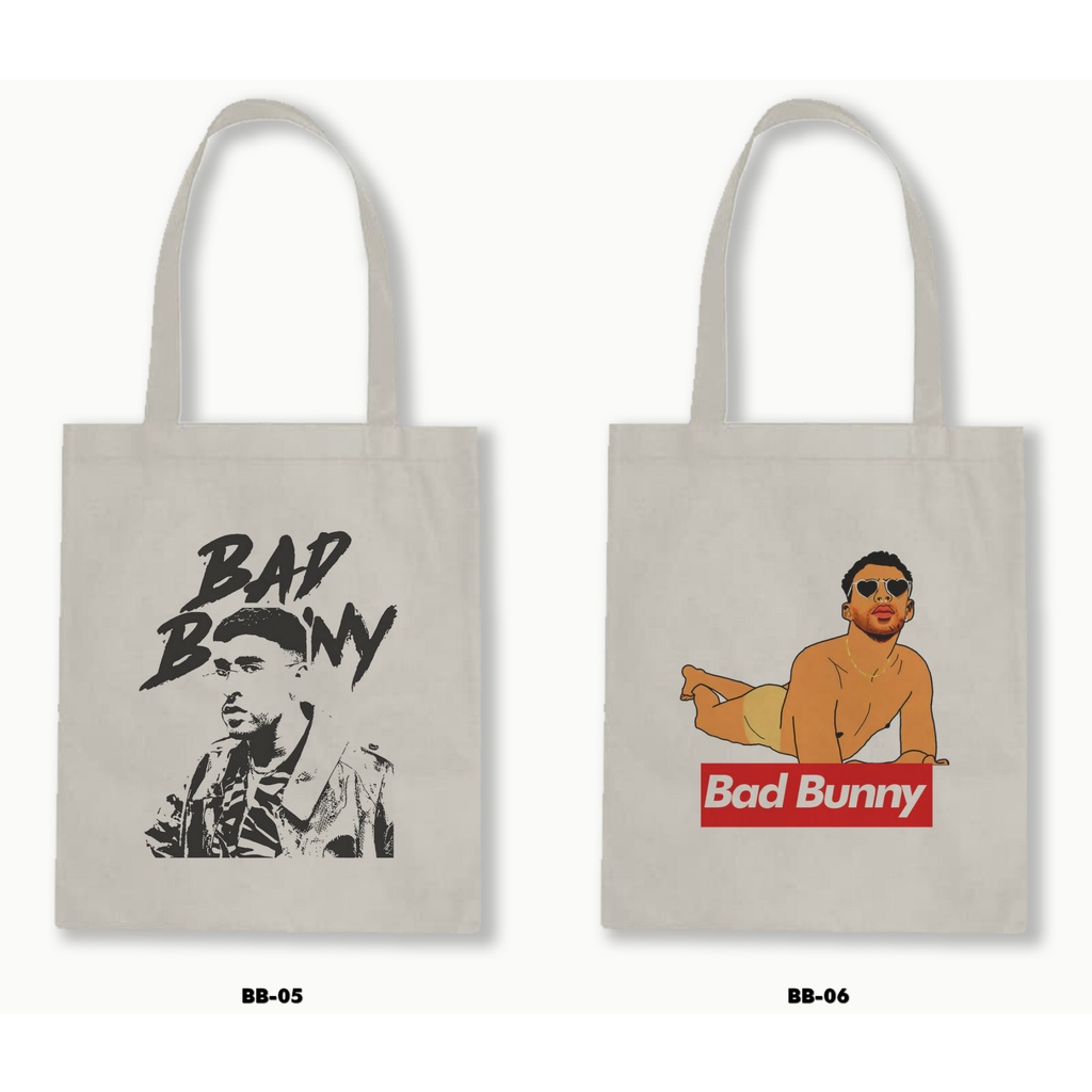 Tas Tote Bag Resleting Kanvas/Blacu  - Bad Bunny