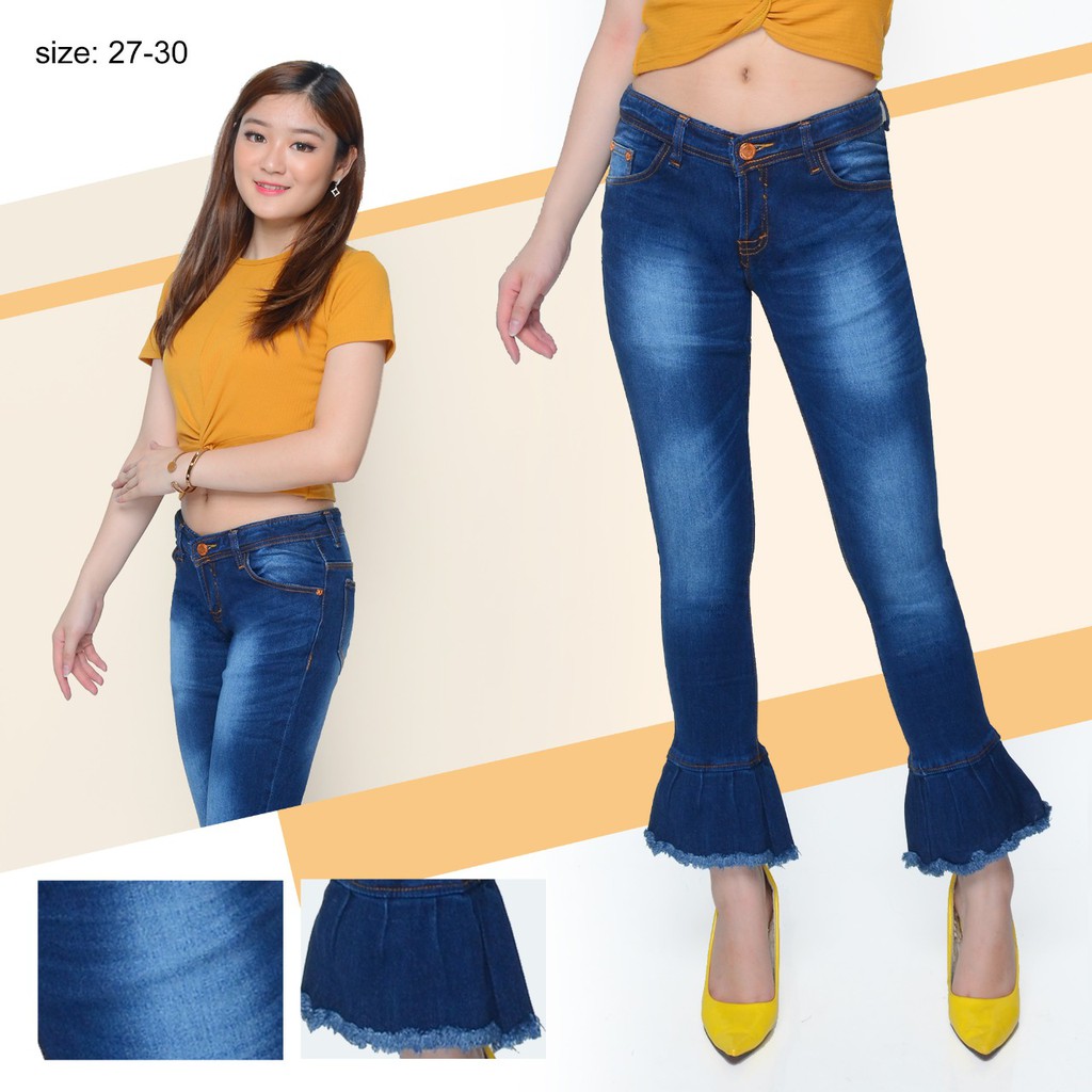 MC girl Celana Jeans Cutbray 7/9 Rawis / Celana Jeans Kaki Lebar Rumbai