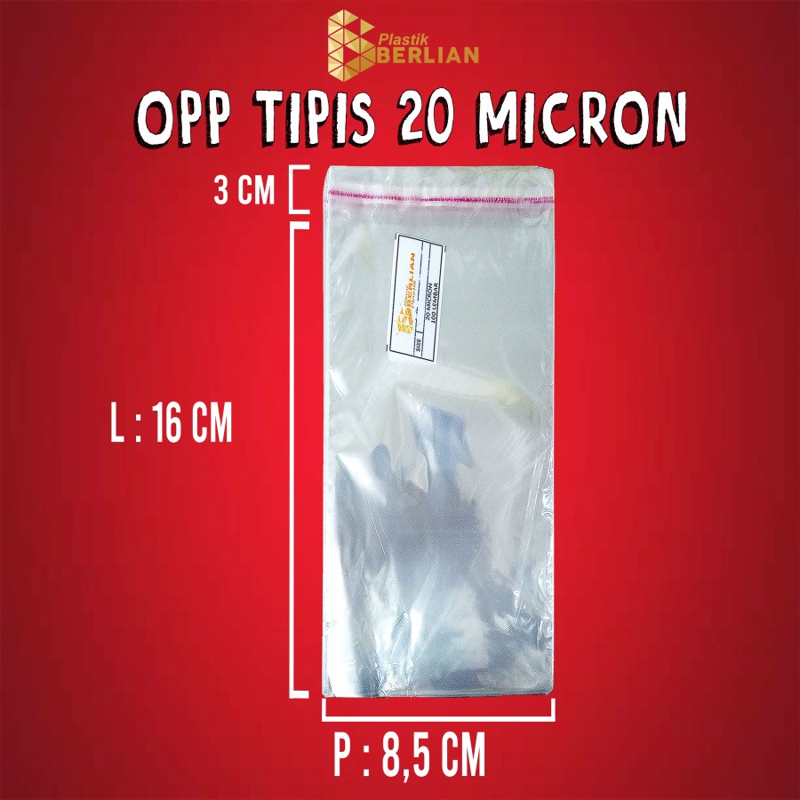 

8,5 x 16 cm Plastik OPP TIPIS (100 lbr) lem/seal