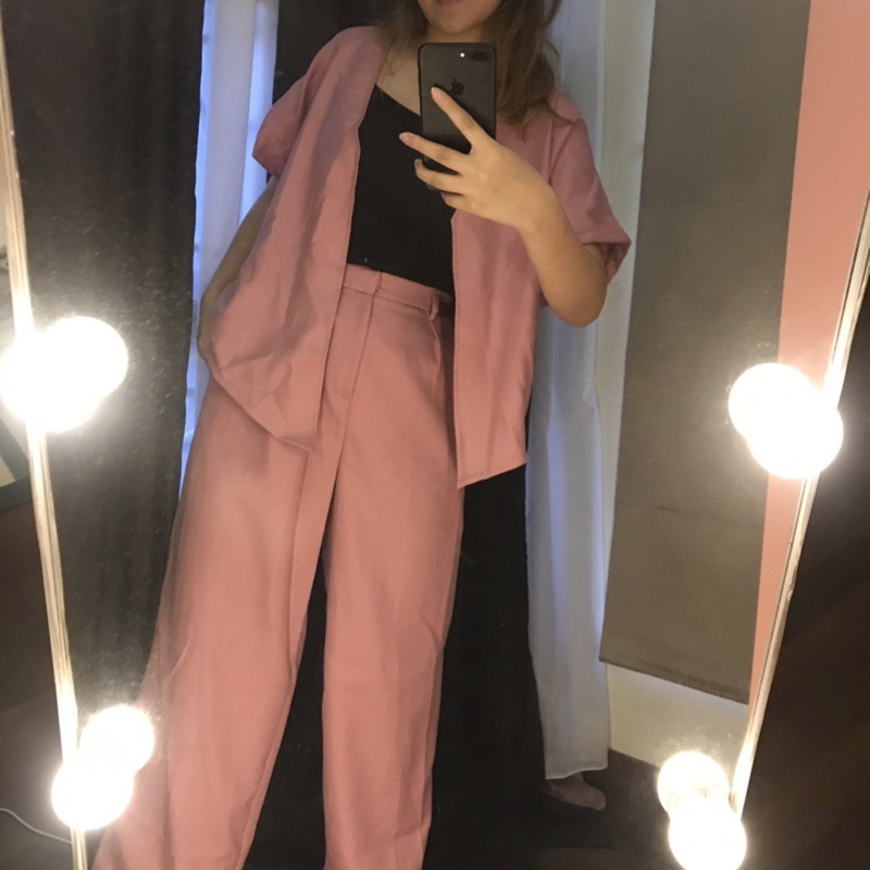 one set cullote outer kulot warna pink