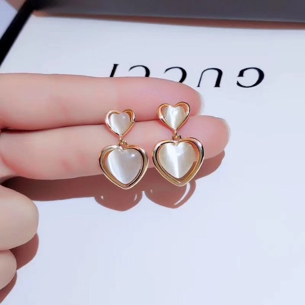 Opal Love Heart Earrings 925 Silver Needle Korean Simple Heart-shaped Earrings Women Jewelry Accessories