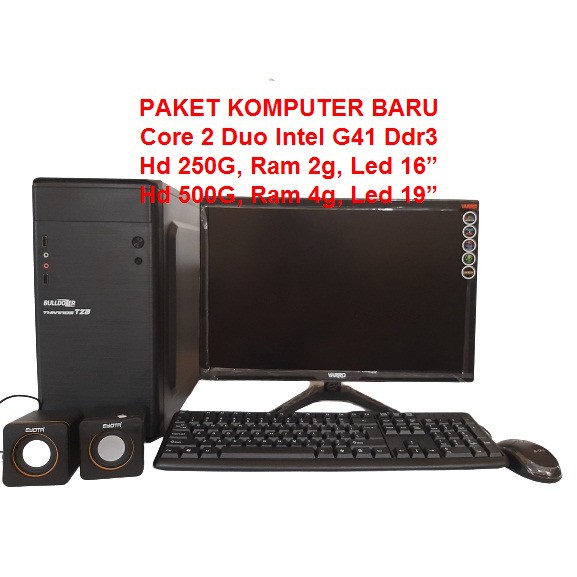 PAKET KOMPUTER BARU INTEL CORE 2 DUO E8400 3.3 GHZ RAM 4GB HDD 500GB LED 16&quot;/19&quot; SIAP PAKAI