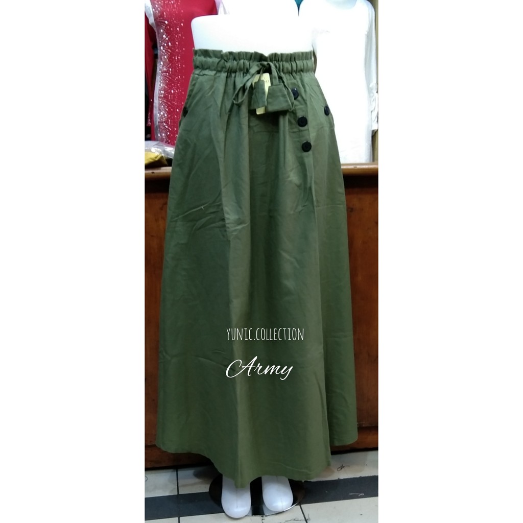 ROK KATUN LINEN RAMI PANJANG PAYUNG/ROK LEBAR MAYUNG. ROK REMAJA MUSLIM/ROK JUMBO-Army