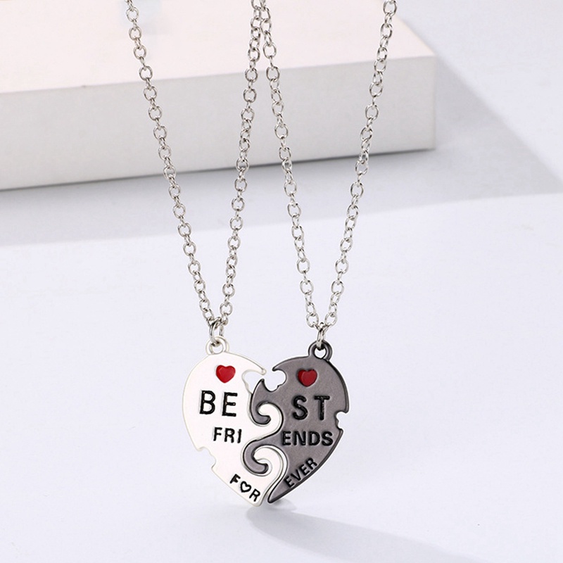 2pcs / Set Kalung Persahabatan Bentuk Hati 3 Warna Untuk Wanita