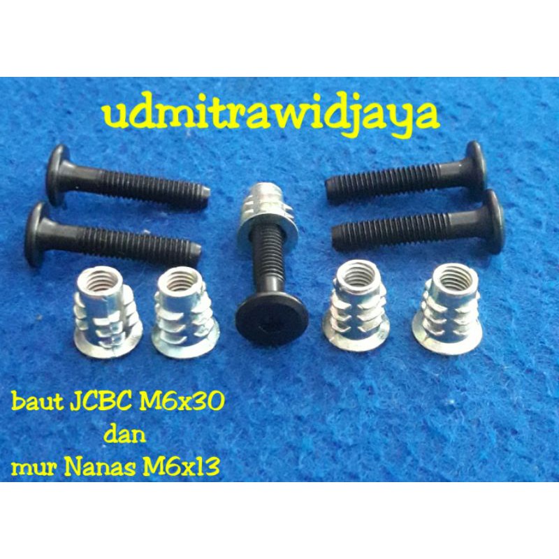 5 paket Baut JCBC M6x30 Knock Down kunci L dan Mur Nanas M6x13  5set baut dan mur nanas