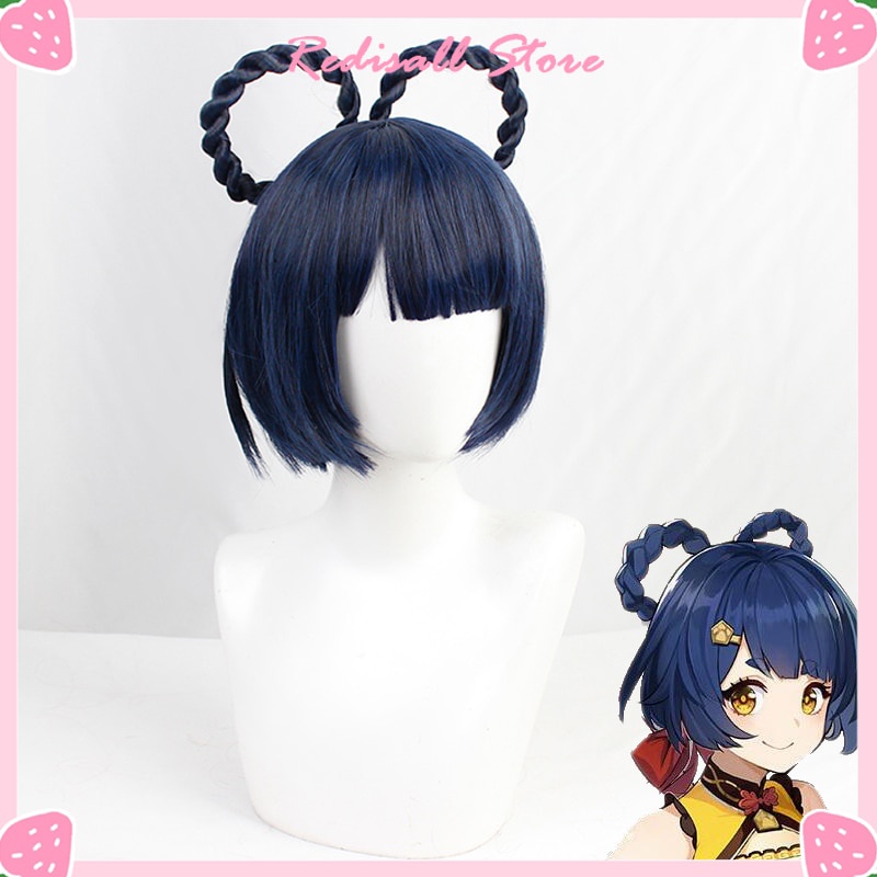 PREORDER XiangLing Wig Genshin Impact Cosplay Navy Blue Short Braided Heat Resistant Hair Women Hall