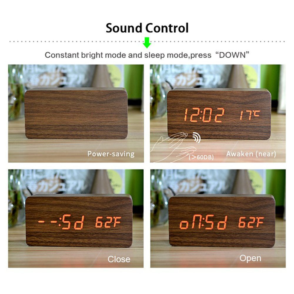 Jam Meja Kayu LED digital Alarm clock wood with temperature and date