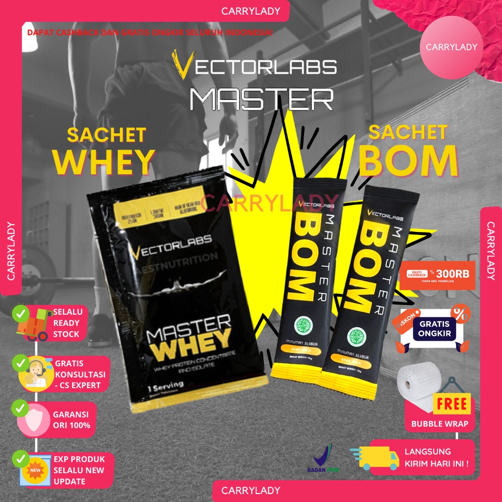 VECTORLABS MASTER WHEY MASTERWHEY MASTERBOM MASTER BOM VECTOR LABS SACHET 1 SERVING SUSU PROTEIN ISOLATE CONCENTRATE