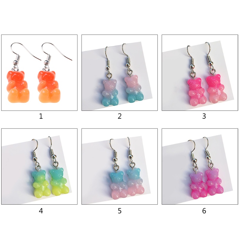 Siy 1 Pasang Anting Tusuk Gantung Wanita Bahan Resin Desain Gummy Bear Warna Permen Menarik Untuk Hadiah