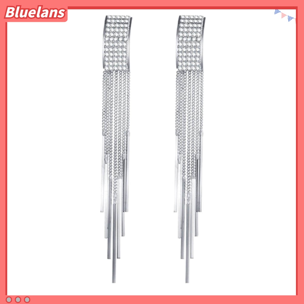 Anting Stud Juntai Panjang Hias Berlian Imitasi Untuk Wanita