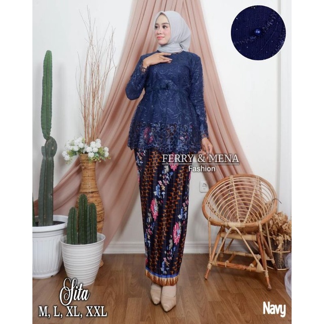 SET KEBAYA SITTA3/KEBAYA TULLE/KEBAYA MODRN/BAJU KEBAYA/KEBAYA PESTA/KEBAYA SUPER MEWAH/KEBAYA JUMBO-Navy