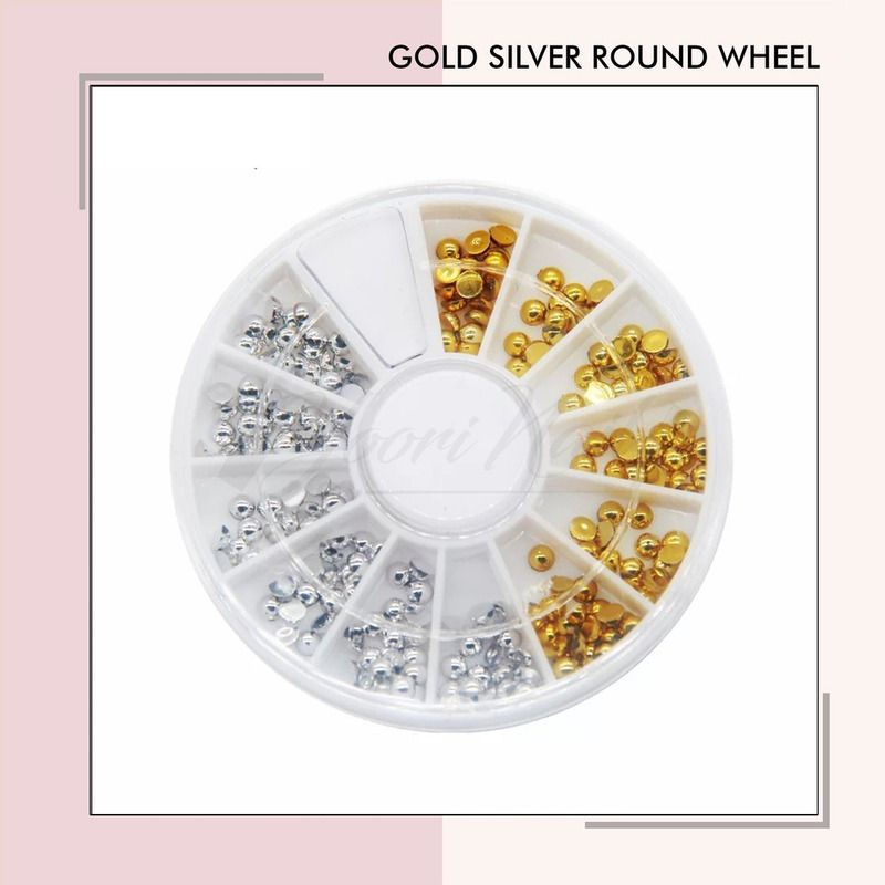 Gold silver round wheel rhinestones nail art alloy aloy metal 3D