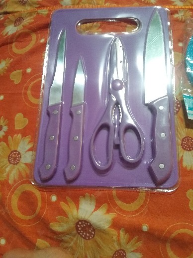 Pisau Set Talenan 5 In 1 Kode J2 L / Pisau Dapur / Roti / Daging / Gunting Sayur