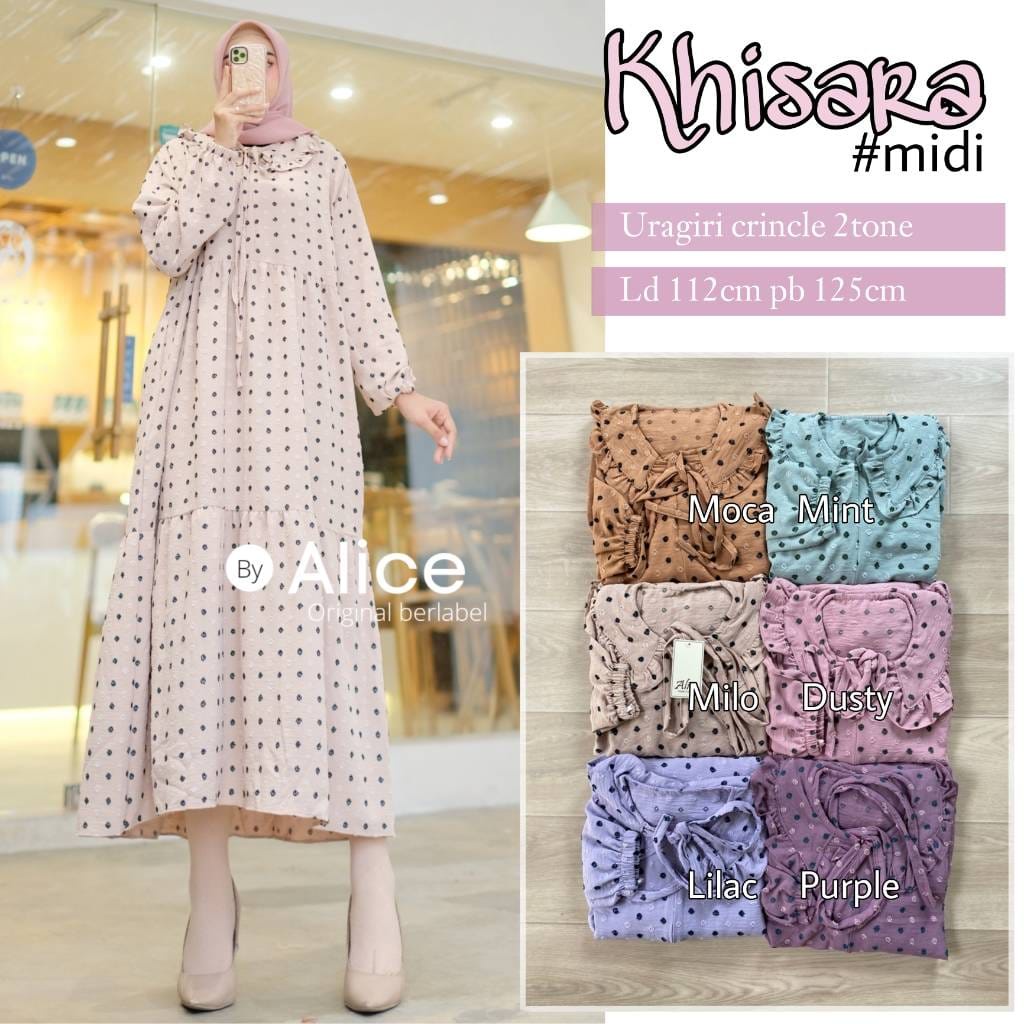 KHISARA MIDI DRESS / 17.7 / BAHAN URAGIRI CRINCLE / LD 112 CM / PB 125 CM / ALLSIZE FIT M-XXL / ALICE