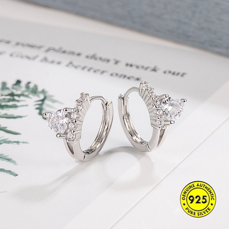 Anting Klip U1020 Bentuk Hati Hias Berlian Imitasi Untuk Wanita