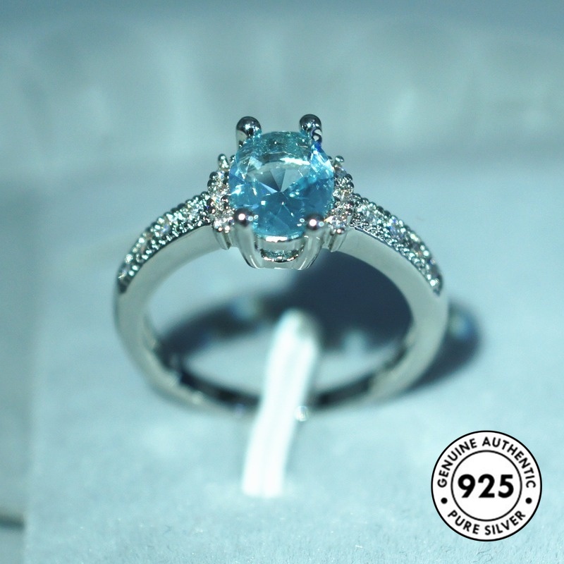 Cincin Sapphire Bahan S925 Silver Gaya Elegan