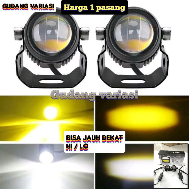 ( PROMO 2 PCS )Lampu tembak Sorot Laser GUN D2 mini driving LIGHT SUPER TERANG HI LO  motor mobil PUTIH - KUNING BALLAST