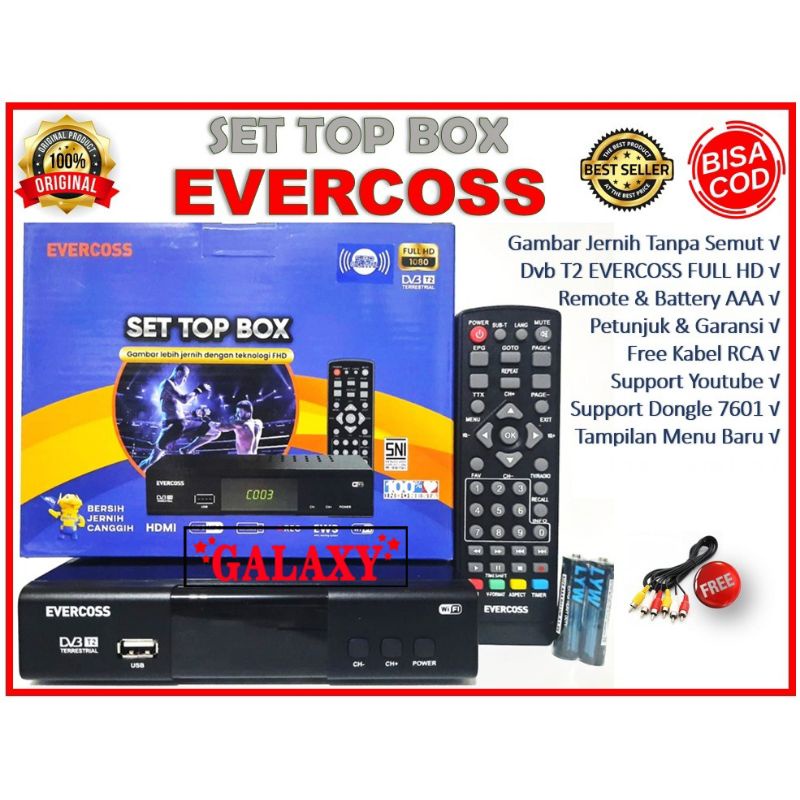 STB TV DIGITAL STB Pro Evercoss DVB-T2 Set Top Box TV Digital UHF Full HD EVERCOSS MAX DVB T2 bergar