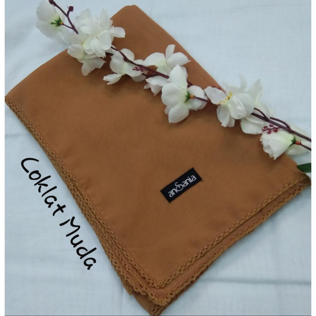 Kerudung Segiempat Bella Crochet Ansania PollyCotton Jilbab Bella Butik Hijab Segi Empat Rumah Hija'b-COKLAT MUDA