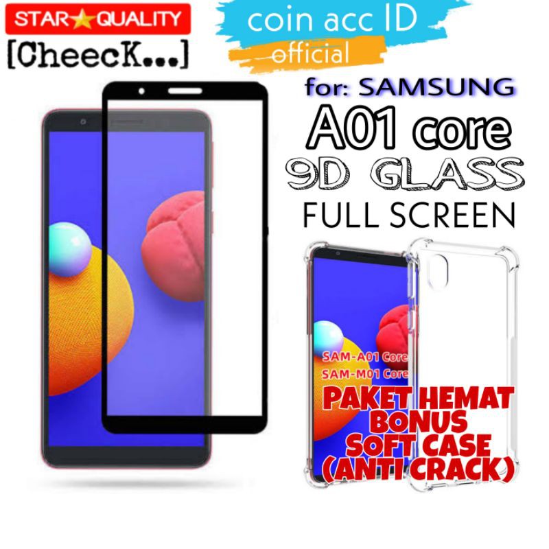 [FULL SCREEN] SAMSUNG A01 CORE Tempred/Tempered Glass 9D + BONUS SOFTCASE (anti crack) - anti gores