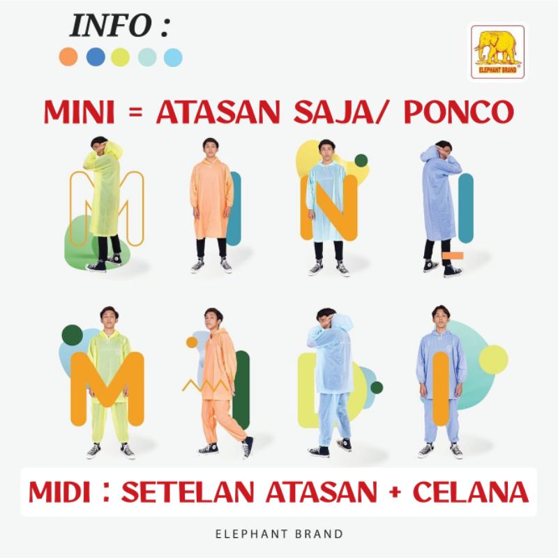 Jas hujan Elephant Brand Mini Midi Gajah Pria Wanita Setelan Dewasa Raincoat Tebal Keren Mantel