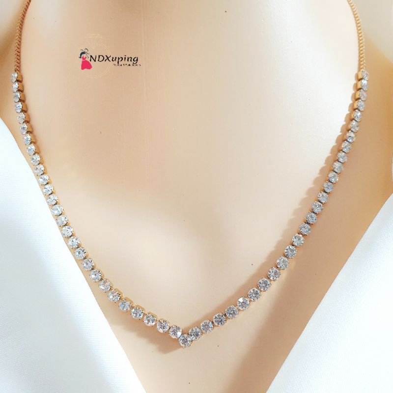 Rantai Kalung Dengan Variasi Setengah Diamond Permata Zircon Titanium N03112104