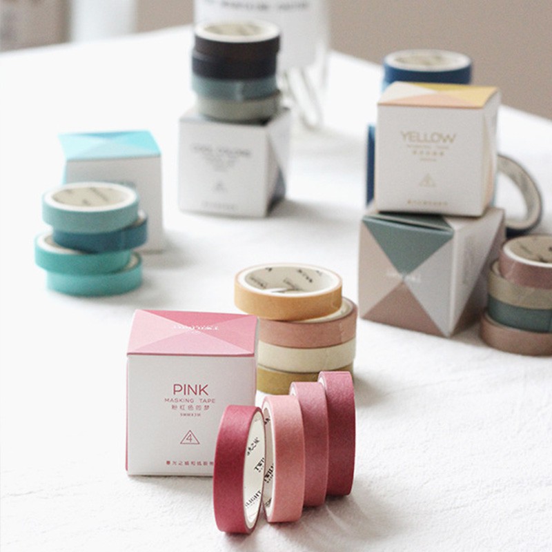 TWILIGHT Basic Masking Tape Set Dairy Stickers Planner Washi Tape Selotip Warna-Warni 4 roll  set